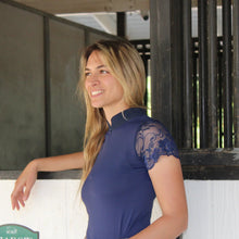Load image into Gallery viewer, Halter Ego Tara - Navy Short Sleeve Lace Competition Shirt