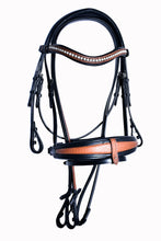 Load image into Gallery viewer, Bridleberry #52 EXTRA PADDED FULL GRAIN LEATHER TWO TONE TEXTURED BRIDLE W/ ENGLISH LEATHER REINS