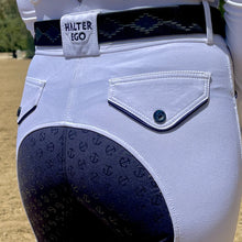 Load image into Gallery viewer, Halter Ego- Perfection 2.0 High Waisted Show Breeches - White with Navy Seat