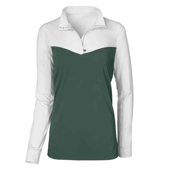 Dapplebay Lady 1/4 Zip Show Top-White/Evergreen