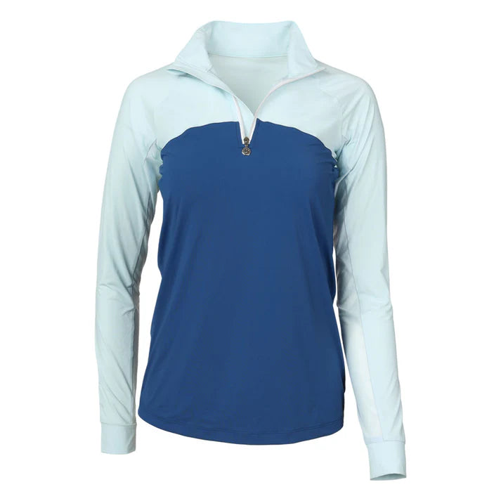 Dapplebay Lady 1/4 Zip Riding Top-Light Blue/Navy LS