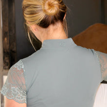 Load image into Gallery viewer, Halter Ego Tara - Sage Green Short Sleeve Lace Competition Shirt
