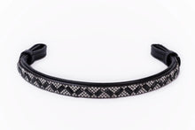 Load image into Gallery viewer, Bridleberry #103 LEATHER BROWBAND IN CRYSTAL &amp; BLACK RECTANGLE DESIGN

