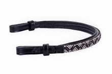 Load image into Gallery viewer, Bridleberry #103 LEATHER BROWBAND IN CRYSTAL &amp; BLACK RECTANGLE DESIGN
