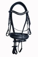 Load image into Gallery viewer, Bridleberry #53 EXTRA PADDED FULL GRAIN LEATHER SNAFFLE BRIDLE W/ TEXTURED LEATHER NOSEBAND &amp; ENGLISH LEATHER REINS
