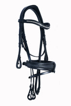Load image into Gallery viewer, Bridleberry #53 EXTRA PADDED FULL GRAIN LEATHER SNAFFLE BRIDLE W/ TEXTURED LEATHER NOSEBAND &amp; ENGLISH LEATHER REINS
