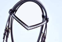 Load image into Gallery viewer, Bridleberry #1 LEATHER BRIDLE CRYSTAL NOSEBAND MULTI CRYSTAL "V" BROWBAND W/PLAIN FULL GRAIN ENGLISH LEATHER REINS
