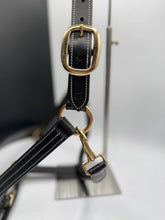 Load image into Gallery viewer, Bridleberry #6 TRIPLE STITCHED BROWN LEATHER HALTER W/BRASS, ADJUSTABLE CHIN STRAP, CLIP AND BUCKLE CROWN
