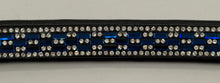 Load image into Gallery viewer, Bridleberry #104 LEATHER BROWBAND W/5 ROWS OF CRYSTALS,3 ROWS IN BLUE &amp; CLEAR RECTANGLE PATTERN, EDGED IN CLEAR CRYSTALS

