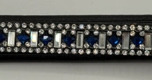 Load image into Gallery viewer, Bridleberry #110 LEATHER BROWBAND W/ RECTANGLE CRYSTALS &amp; BLUE ROUND CRYSTALS, EDGED IN CRYSTALS
