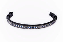 Load image into Gallery viewer, Bridleberry #110 LEATHER BROWBAND W/ RECTANGLE CRYSTALS &amp; BLUE ROUND CRYSTALS, EDGED IN CRYSTALS
