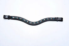 Load image into Gallery viewer, Bridleberry #120 LARGE TURQUOISE/BLUE/CRYSTALS IN CURVED BLACK LEATHER BROWBAND
