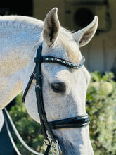Load image into Gallery viewer, Bridleberry #120 LARGE TURQUOISE/BLUE/CRYSTALS IN CURVED BLACK LEATHER BROWBAND

