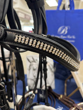 Load image into Gallery viewer, Bridleberry #128 DELICATE PEARL &amp; CRYSTAL BROWBAND IN BLACK LEATHER
