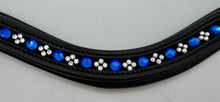 Load image into Gallery viewer, Bridleberry #145 BLACK LEATHER BROWBAND W/BLUE CRYSTALS/GROUP OF 4 SM.CRYSTALS, PATTERN
