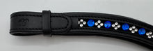 Load image into Gallery viewer, Bridleberry #145 BLACK LEATHER BROWBAND W/BLUE CRYSTALS/GROUP OF 4 SM.CRYSTALS, PATTERN
