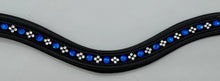 Load image into Gallery viewer, Bridleberry #145 BLACK LEATHER BROWBAND W/BLUE CRYSTALS/GROUP OF 4 SM.CRYSTALS, PATTERN
