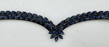 Load image into Gallery viewer, Bridleberry #146 "V"SHAPED BLACK LEATHER BROWBAND W/BLUE MARQUISE CRYSTALS CENTER DROP OF CRYSTALS
