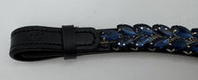 Load image into Gallery viewer, Bridleberry #146 "V"SHAPED BLACK LEATHER BROWBAND W/BLUE MARQUISE CRYSTALS CENTER DROP OF CRYSTALS
