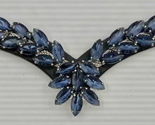 Load image into Gallery viewer, Bridleberry #146 "V"SHAPED BLACK LEATHER BROWBAND W/BLUE MARQUISE CRYSTALS CENTER DROP OF CRYSTALS
