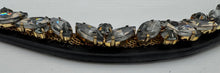 Load image into Gallery viewer, Bridleberry #149 BLACK LEATHER BROWBAND, GREY MARQUISE &amp; ROUND CRYSTALS SET ON GOLD MESH
