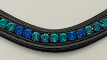 Load image into Gallery viewer, Bridleberry #201 BROWBAND SEAFOAM GREEN &amp; OCEAN BLUE CRYSTALS ON BLACK LEATHER

