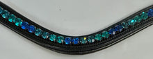 Load image into Gallery viewer, Bridleberry #201 BROWBAND SEAFOAM GREEN &amp; OCEAN BLUE CRYSTALS ON BLACK LEATHER
