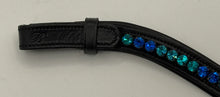 Load image into Gallery viewer, Bridleberry #201 BROWBAND SEAFOAM GREEN &amp; OCEAN BLUE CRYSTALS ON BLACK LEATHER
