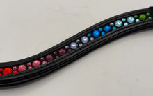 Load image into Gallery viewer, Bridleberry #204 BROWBAND RAINBOW CRYSTAL PATTERN BLACK PADDED LEATHER

