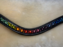 Load image into Gallery viewer, Bridleberry #204 BROWBAND RAINBOW CRYSTAL PATTERN BLACK PADDED LEATHER
