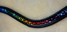 Load image into Gallery viewer, Bridleberry #204 BROWBAND RAINBOW CRYSTAL PATTERN BLACK PADDED LEATHER
