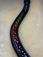 Load image into Gallery viewer, Bridleberry #204 BROWBAND RAINBOW CRYSTAL PATTERN BLACK PADDED LEATHER

