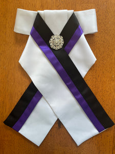 Cadenza~ White/ White Pleated Center/ Purple & Black Trim