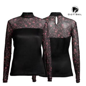 Dotibel Long Sleeve Mesh Shirt / Black & Roses