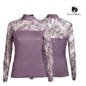 Dotibel Long Sleeve Mesh Shirt/ Dusty Lilac & White Lace