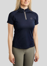 Load image into Gallery viewer, Montar - MoLila SS Polo w. Champagne Crystal Tape and Crystals - Navy
