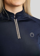 Load image into Gallery viewer, Montar - MoLila SS Polo w. Champagne Crystal Tape and Crystals - Navy

