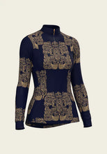 Load image into Gallery viewer, Espoir Mermaid Horses In Navy And Gold Quarter Zip Sun Shirt
