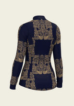 Load image into Gallery viewer, Espoir Mermaid Horses In Navy And Gold Quarter Zip Sun Shirt
