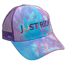 Load image into Gallery viewer, Just Ride Mesh Back Ponytail High Bun Ball Cap Hat Purple
